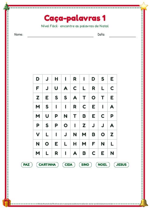 Página de caça-palavras de Natal